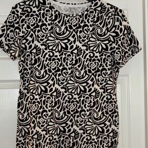Talbots Black and White Patterned Short Sleeve Tee large